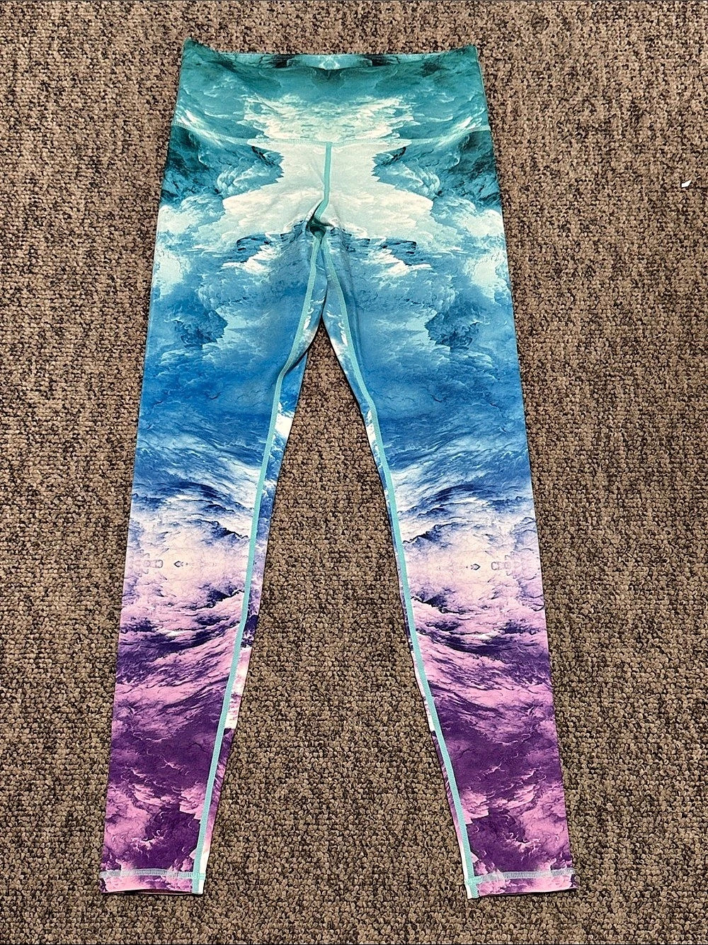 Just Live Abstract Print Leggings in Teal Blue & Purple Size Medium